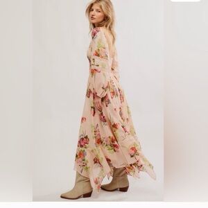 Free People Cream-Pink Floral Long Sleeve Maxi Dress